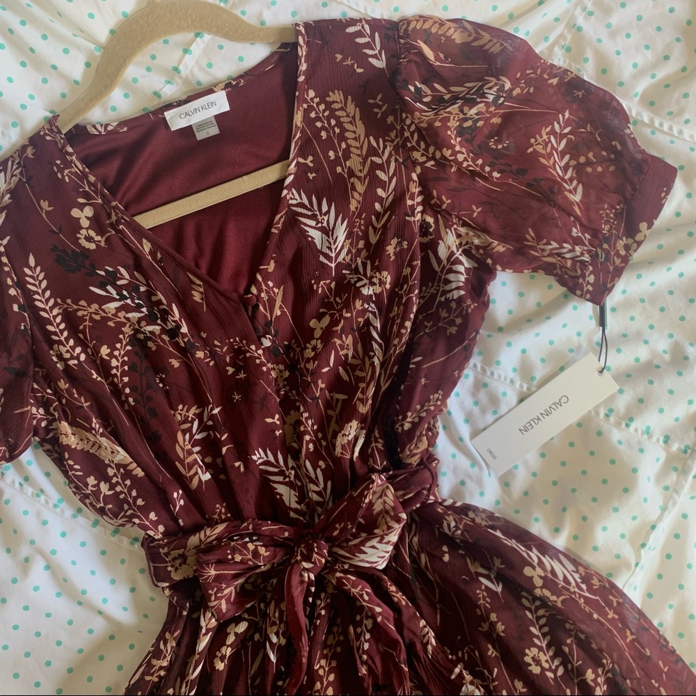 CALVIN KLEIN Printed Maroon Maxi Dress